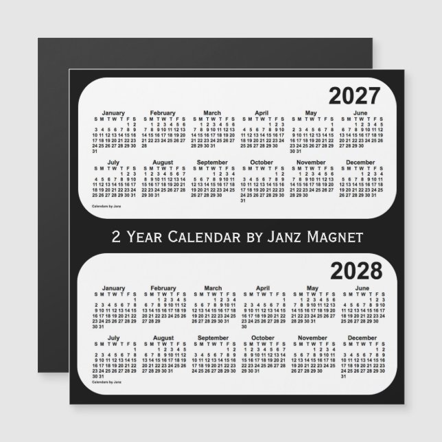 Carte Magnétique Calendrier 2027-2028 noir et blanc par Janz (Devant / Derrière)