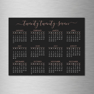 Carte Magnétique Calendrier 2027 à l'écriture moderne Rose Noire Or