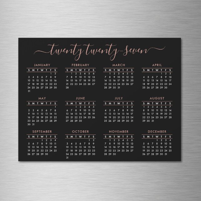 Carte Magnétique Calendrier 2027 à l'écriture moderne Rose Noire Or (Créateur téléchargé)