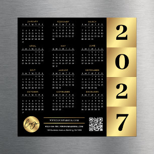 Carte Magnétique Calendrier 2027 Logo Entreprise Code QR Noir & Or