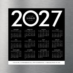 Carte Magnétique Calendrier 2027 Minimaliste Logo Entreprise Noir B
