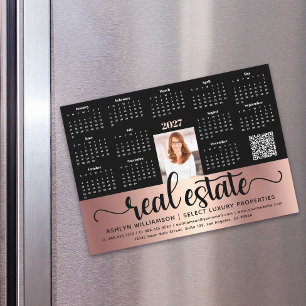 Carte Magnétique Calendrier 2027 Rose Gold Code QR Aimant Immobilie