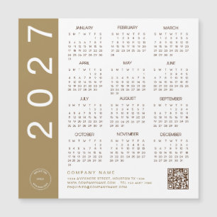 Carte Magnétique Calendrier 2027 Texte Or Code QR Logo de l'entrepr