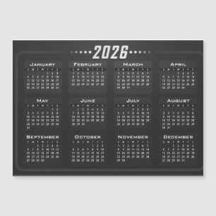 Carte Magnétique Calendrier aimanté 2026 Noir et Blanc 