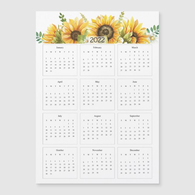 Carte Magnétique Calendrier annuel 2022 avec tournesols (Devant)