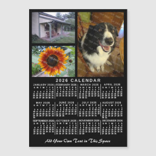 Carte Magnétique Calendrier annuel 2026 noir personnalisé avec 3 ph