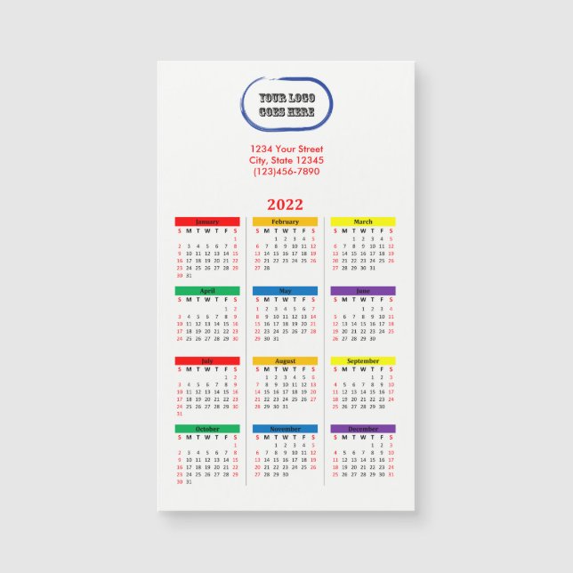 Carte Magnétique Calendrier Arc-en-ciel 2022 de votre logo (Devant)