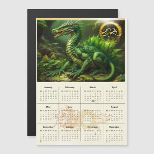 Carte Magnétique Calendrier avec dragon vert. Calendrier pour 2024