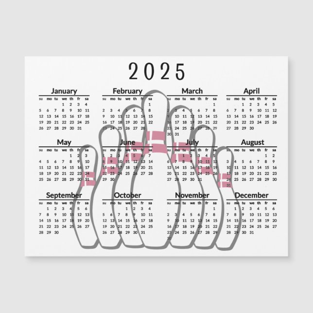 Carte magnétique Calendrier Bowling Design 2025 (Devant)