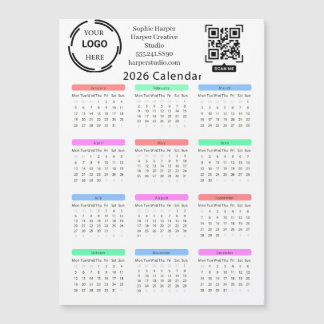 Carte Magnétique Calendrier coloré de l'entreprise 2026 Votre logo 