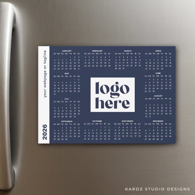 Carte Magnétique Calendrier complet de l'année 2026 Business Navy B (5 x 7-inch calendar shown.)