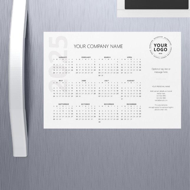 Carte Magnétique Calendrier d'affaires blanc minimal moderne 2025 (Créateur téléchargé)