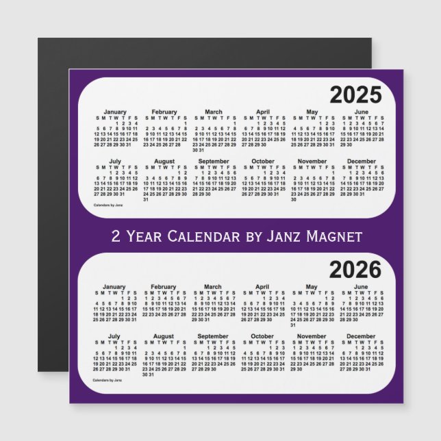 Carte Magnétique Calendrier de 2 ans pourpre 2025-2026 par Janz Mag (Devant / Derrière)