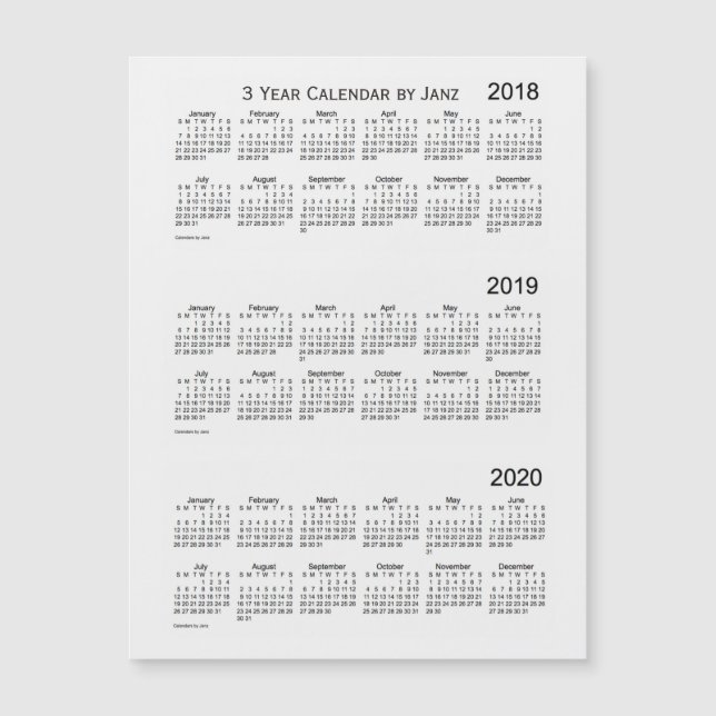 Carte Magnétique Calendrier de 3 ans 2018-2020 de la fumée blanche  (Devant)