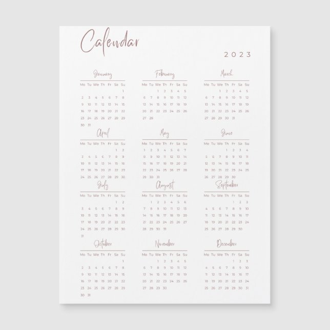 Carte Magnétique Calendrier de l'année complète 2023 (Devant)