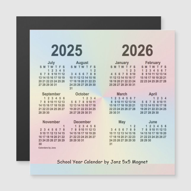 Carte Magnétique Calendrier de l'année scolaire 2025-2026 Rainbow p (Devant / Derrière)