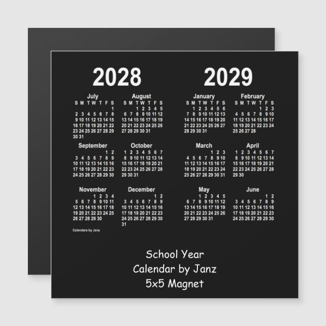 Carte Magnétique Calendrier de l'année scolaire 2028-2029 par Janz  (Devant / Derrière)