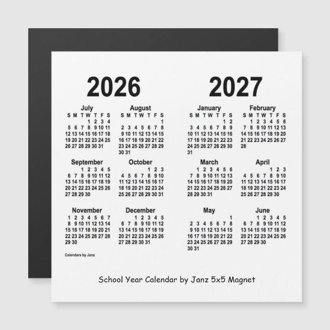 Carte Magnétique Calendrier de l'année scolaire blanche 2026-2027 p (Devant / Derrière)