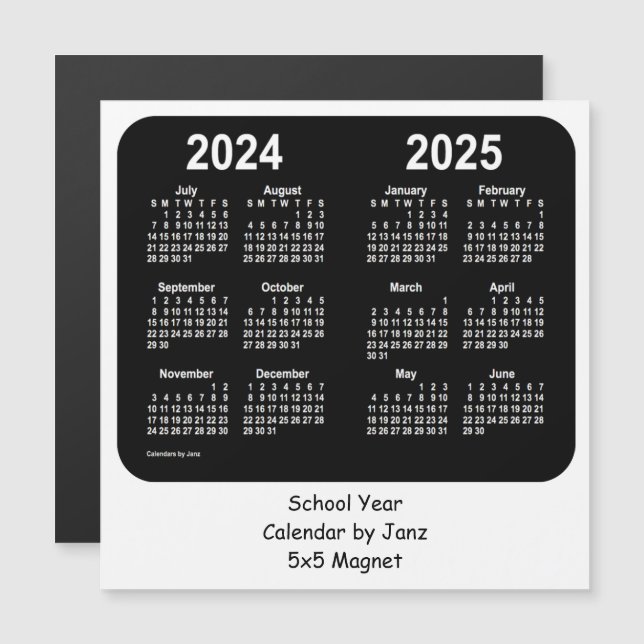 Carte Magnétique Calendrier de l'école noire et blanche 2024-2025 p (Devant / Derrière)
