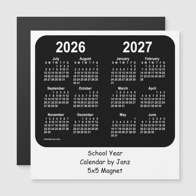 Carte Magnétique Calendrier de l'école noire et blanche 2026-2027 p (Devant / Derrière)