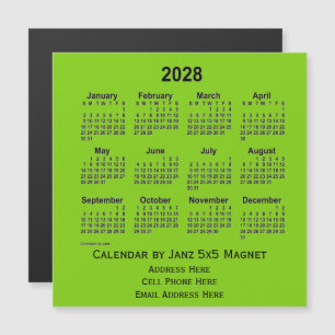 Carte Magnétique Calendrier des affaires vert jaune 2028 par Janz
