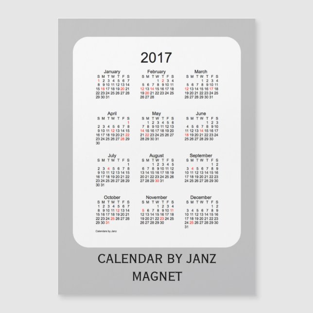 Carte Magnétique Calendrier des fêtes d'argent 2017 par Janz 5x7 Ma (Devant)
