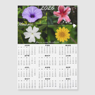 Carte Magnétique Calendrier des fleurs hawaïennes 2026 (x4 magnétiq