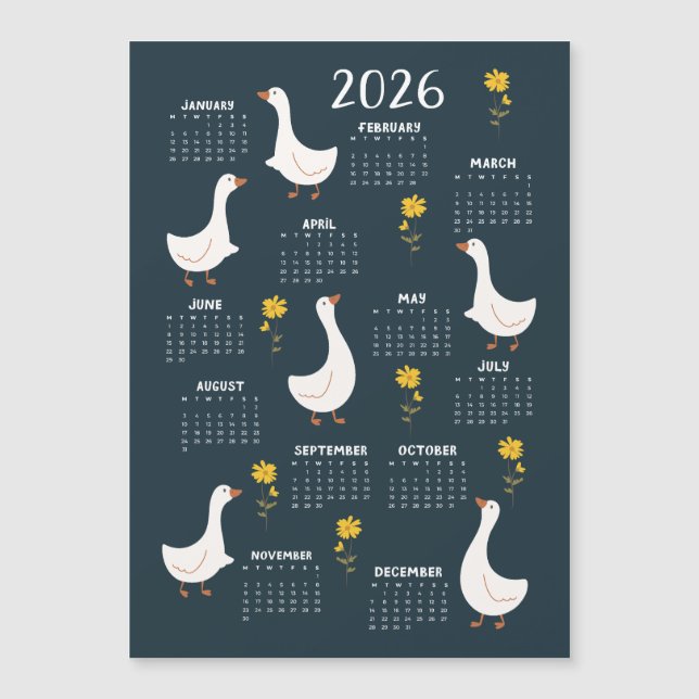 Carte Magnétique Calendrier des Fleurs sauvages et oies jaunes 2026 (Devant)