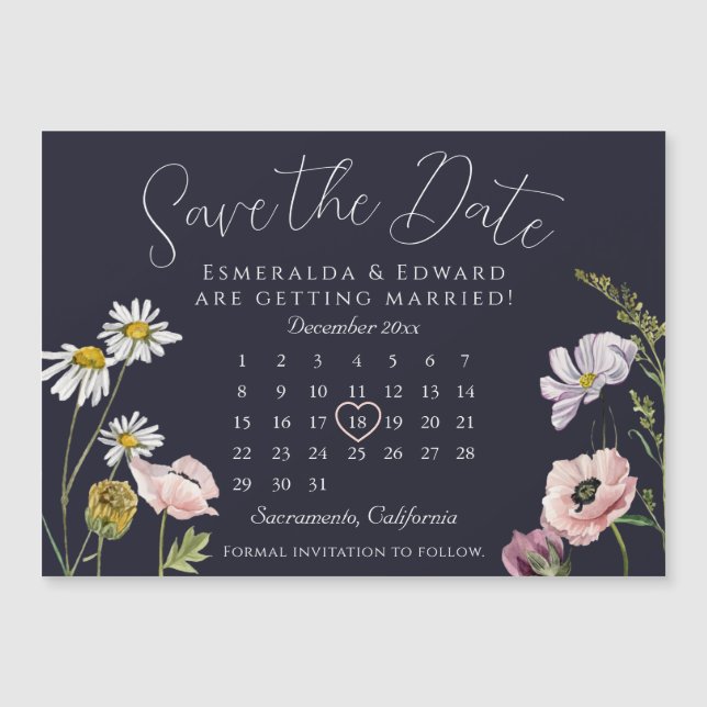 Carte Magnétique Calendrier des Mariages de fleurs sauvages de la m (Devant)