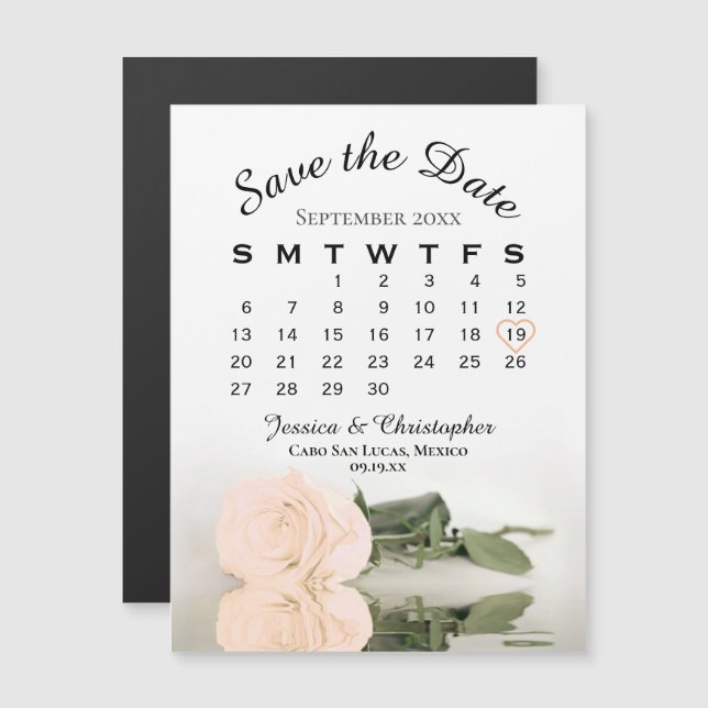 Carte Magnétique Calendrier du Rose Pale Peach Enregistrer la date  (Devant / Derrière)