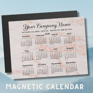 Carte Magnétique Calendrier élégant 2026 Rose Blush Marble Business