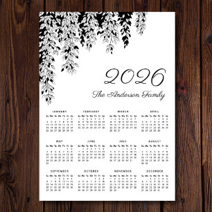 Carte Magnétique Calendrier élégant en noir et blanc de Bouleau ple
