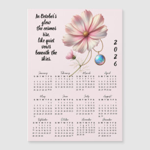 Carte Magnétique Calendrier et pierre de naissance d'octobre Fleur