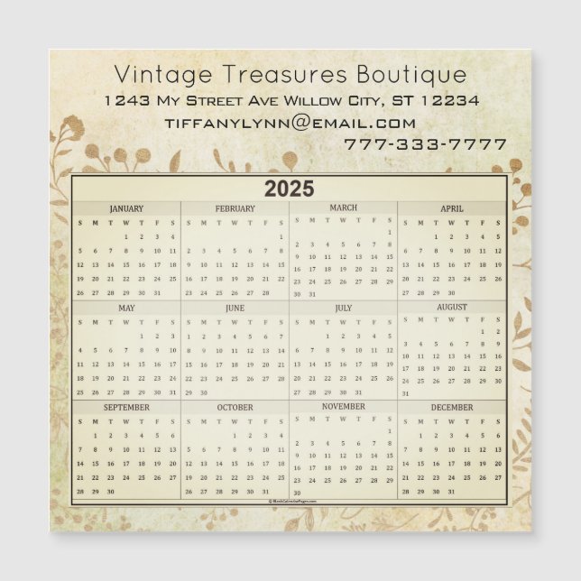 Carte Magnétique Calendrier Feuille de coeur Arbre floral Mint vert (Devant)