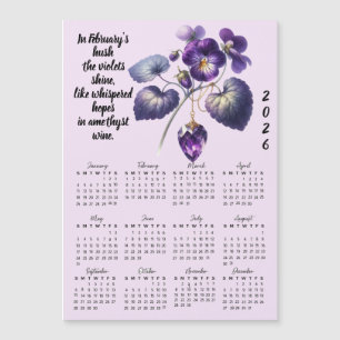 Carte Magnétique Calendrier Fleur et Améthyste de Février