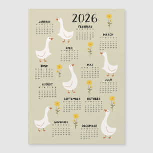 Carte Magnétique Calendrier Fleur sauvage et oie jaune 2026 - Beige