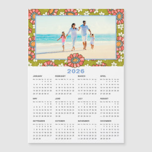 Carte Magnétique Calendrier floral Retro Photo personnalisée 2026