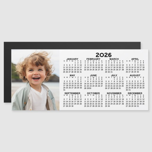 Carte Magnétique Calendrier magnétique 2026 avec collage photo (Devant / Derrière)