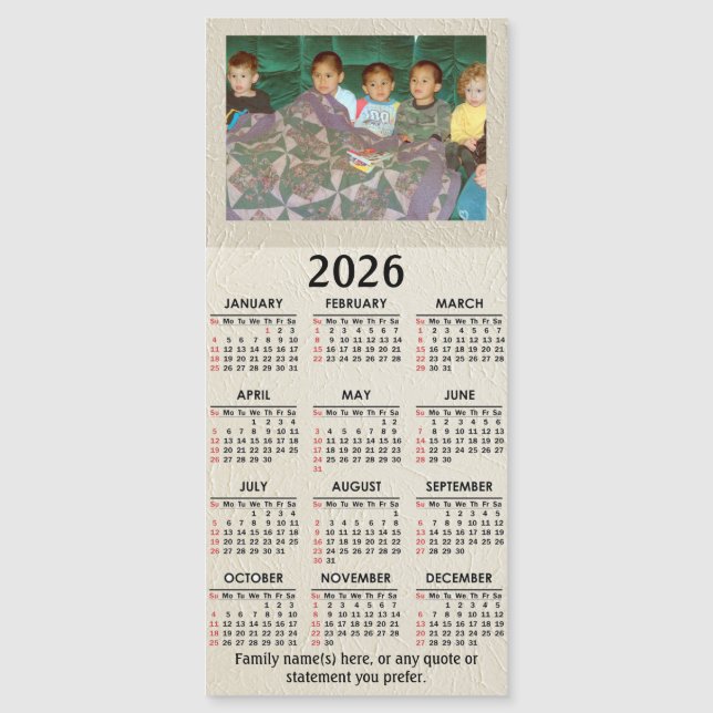 Carte Magnétique Calendrier magnétique 2026 avec votre photo et tex (Devant)