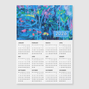 Carte Magnétique Calendrier magnétique Abstrait Floral Bleu 2026