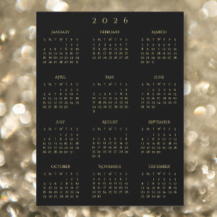 Carte Magnétique Calendrier magnétique annuel Or Noir 2026