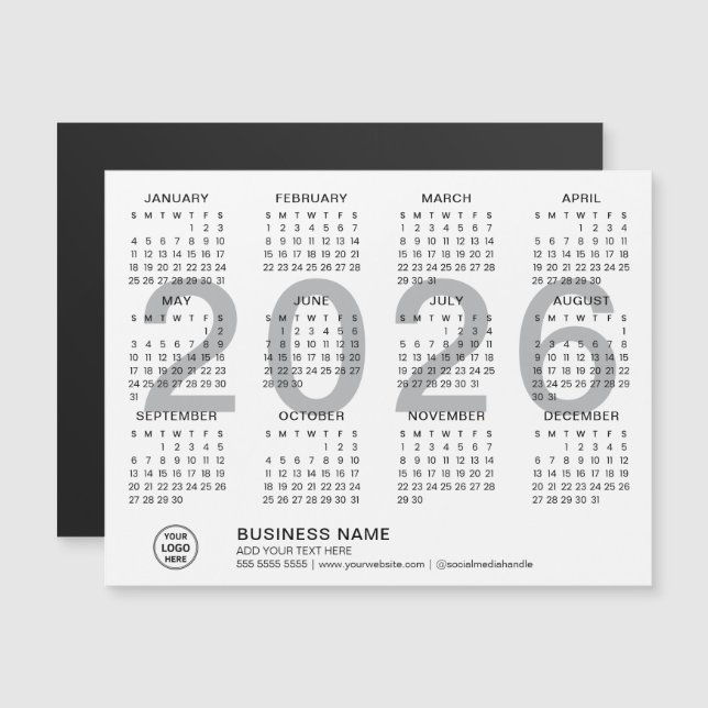 Carte Magnétique Calendrier magnétique blanc 2026 de l'entreprise p (Devant / Derrière)