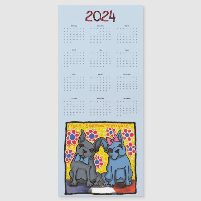 Carte Magnétique Calendrier magnétique des Bulldogs français 2024 (Devant)