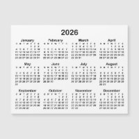 Calendrier Magnétique Minimaliste Noir 2026