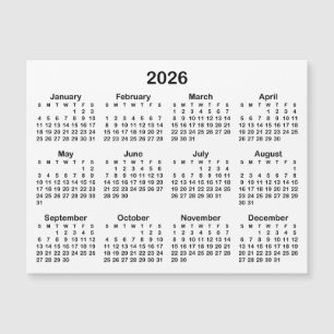 Carte Magnétique Calendrier Magnétique Minimaliste Noir 2026