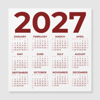 Carte Magnétique Calendrier Magnétique Minimaliste Rouge Vos Couleu