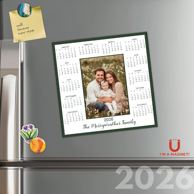 Carte Magnétique Calendrier magnétique photo vert de la forêt 2026 (2026 Forest Green Photo Magnetic Calendar)