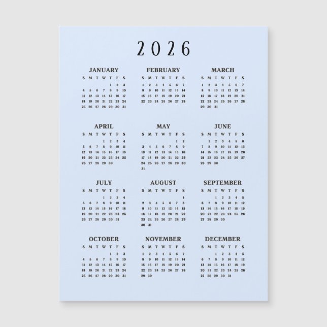 Carte Magnétique Calendrier magnétique simple 2026 (Devant)