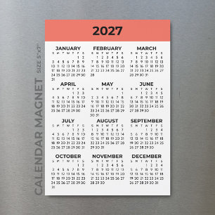 Carte Magnétique Calendrier Magnétique Vue Annuelle 2027 Orange Cor