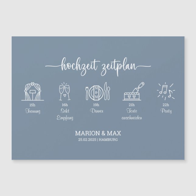 Carte Magnétique Calendrier Mariage Dusty Blue 01 (Devant)